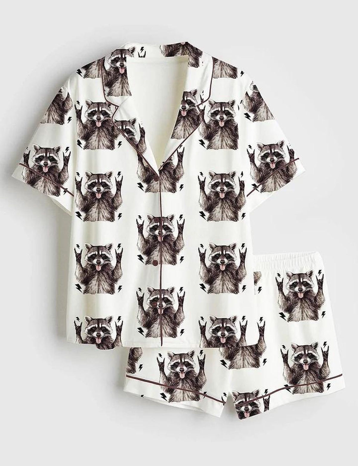 Stay Trashy in Style with Women s Feral Raccoon Satin Pajamas - Funny Animal Print Sleepwear for Unhinged Raccoon Fans