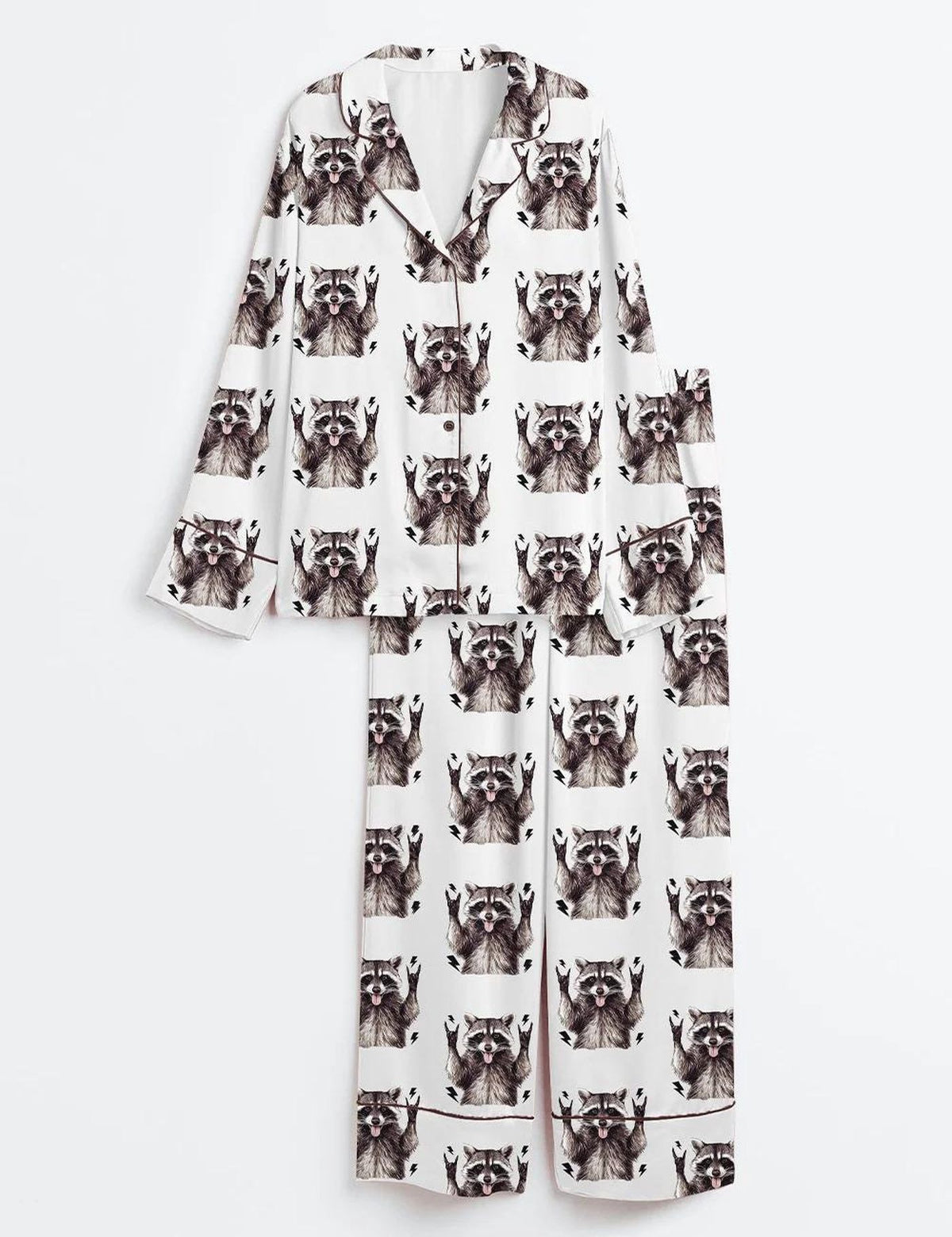 Stay Trashy in Style with Women s Feral Raccoon Satin Pajamas - Funny Animal Print Sleepwear for Unhinged Raccoon Fans