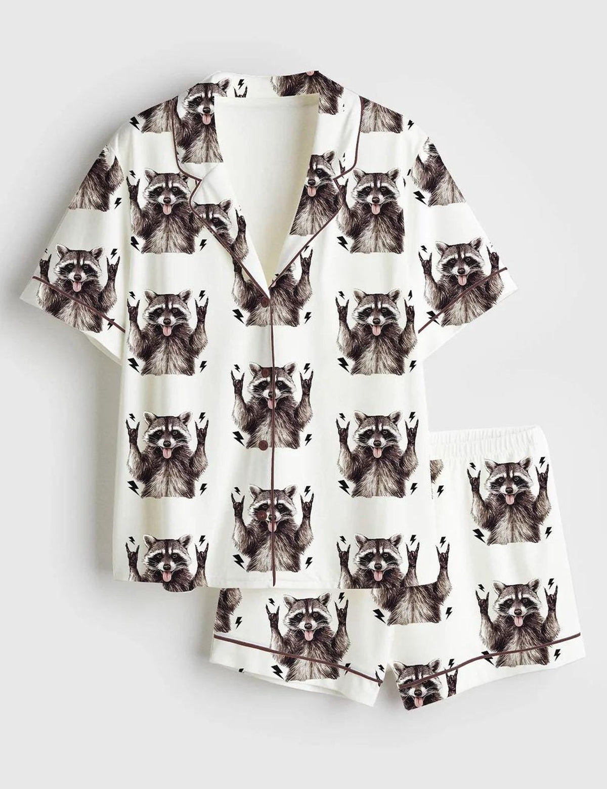 Stay Trashy in Style with Women s Feral Raccoon Satin Pajamas - Funny Animal Print Sleepwear for Unhinged Raccoon Fans