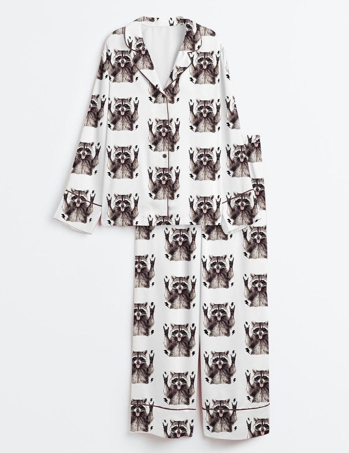 Stay Trashy in Style with Women s Feral Raccoon Satin Pajamas - Funny Animal Print Sleepwear for Unhinged Raccoon Fans