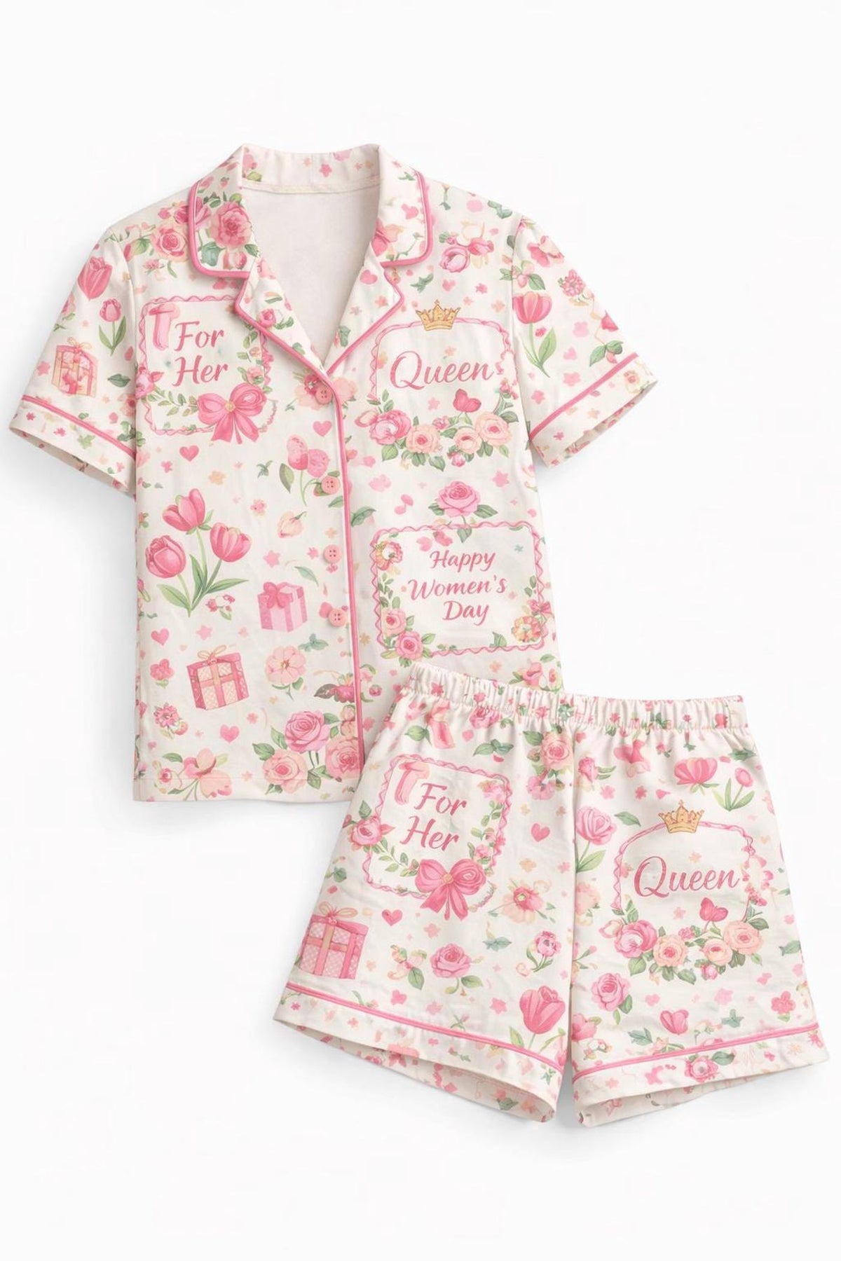 Floral Queen Pajama Set Silk Lounge Sleepwear Women s
