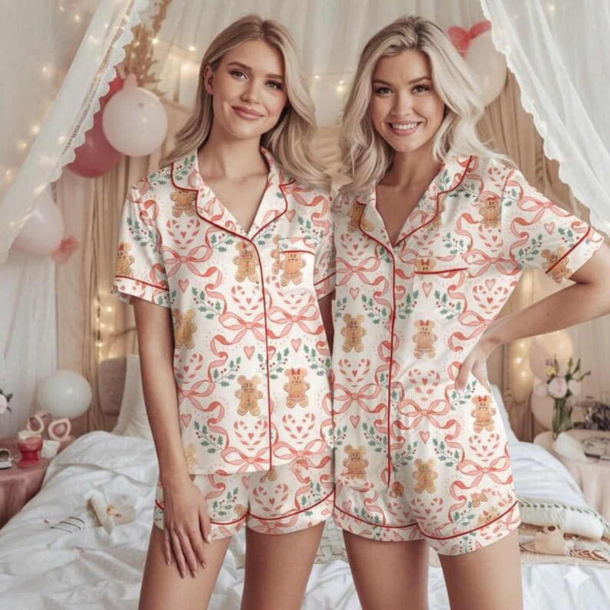Gingerbread Christmas Pajama Set Women Holiday Sleepwear Silk Lounge