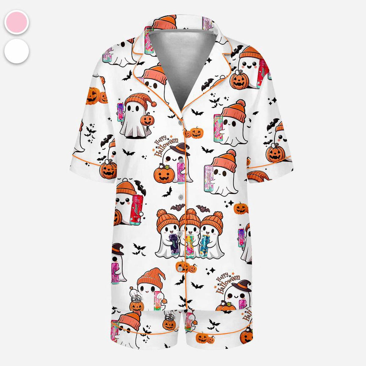 Women s Halloween Satin Pajama Set - Ghost & Pumpkin Print Sleepwear for Cozy Fall Loungewear