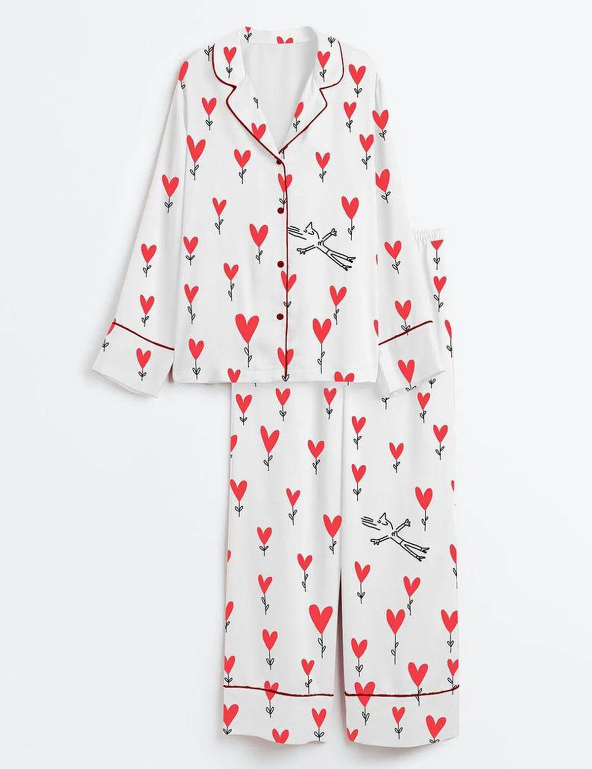 Heart Print Silk Pajama Set Women Lounge Sleepwear Shorts
