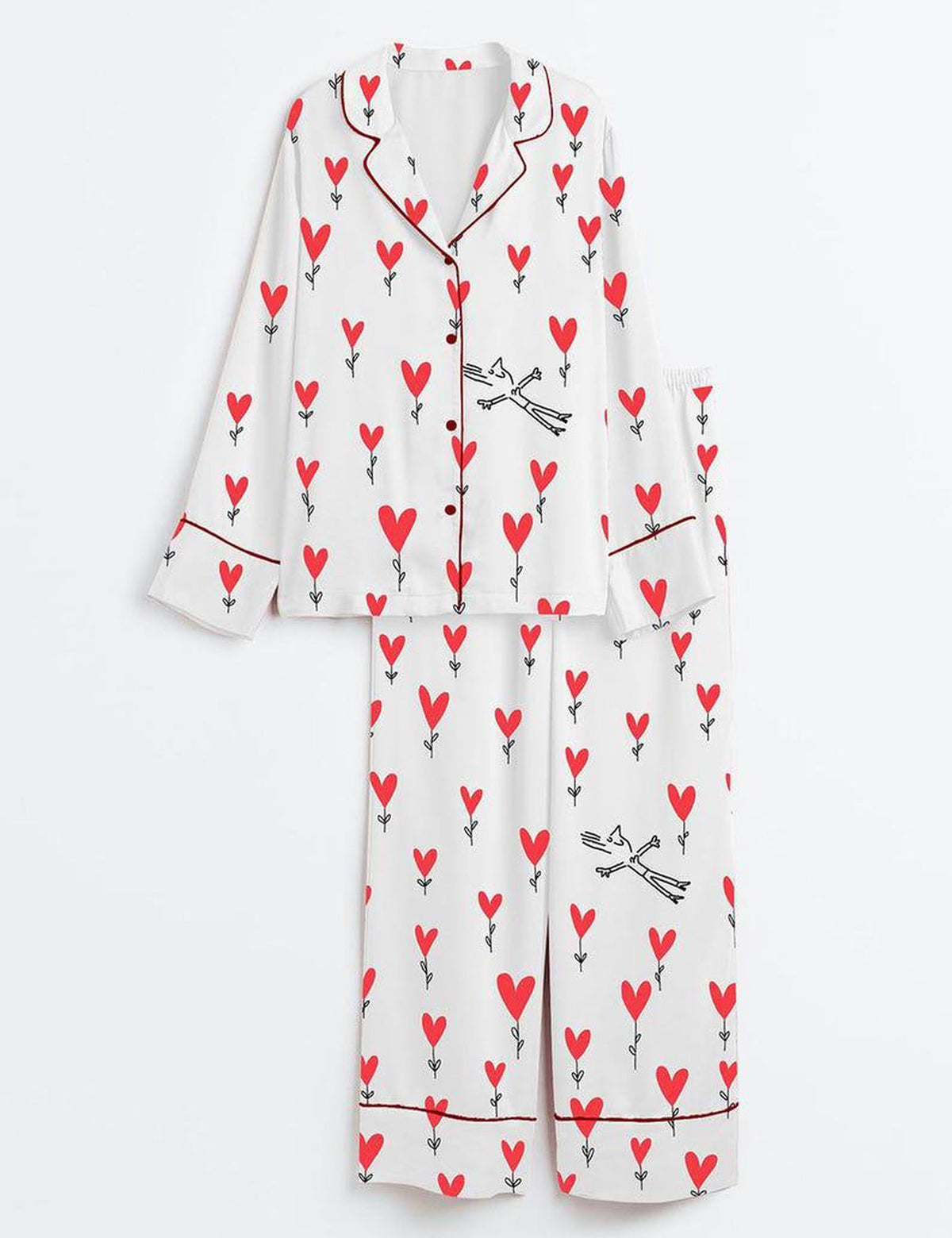 Heart Print Silk Pajama Set Women Lounge Sleepwear Shorts