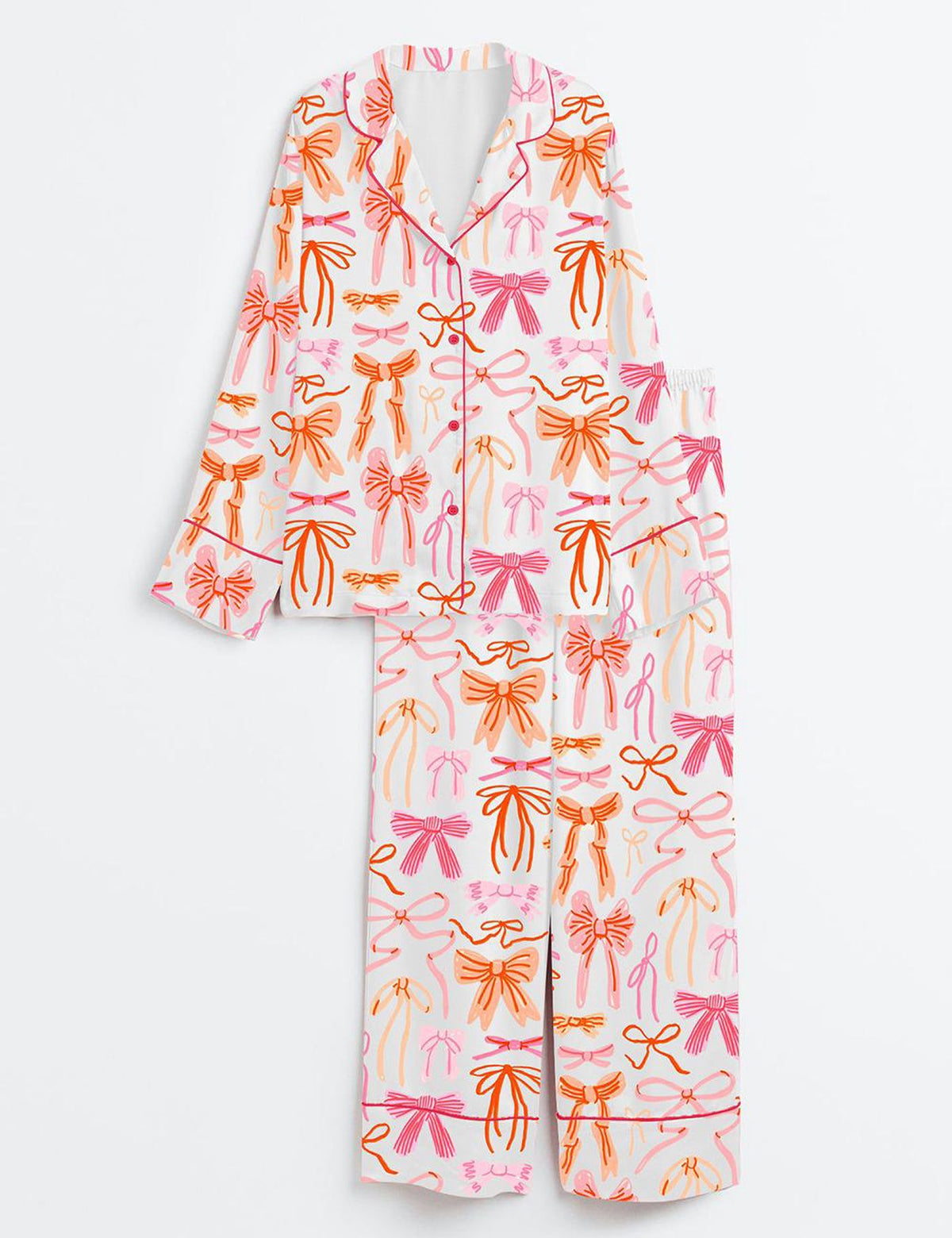 Coquette Lace Ribbon Satin Pajama Set Women Winter Gift