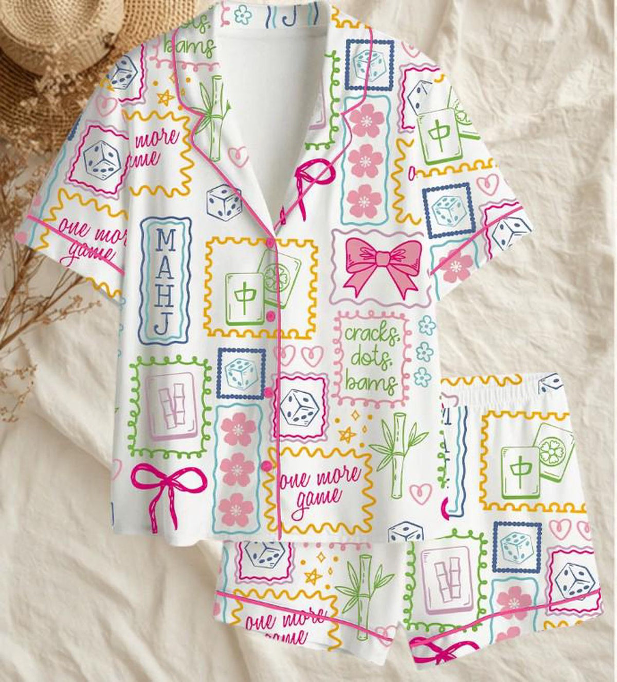 Women s Mahjong Pajama Set: Silky Satin Loungewear for Game Night Gift
