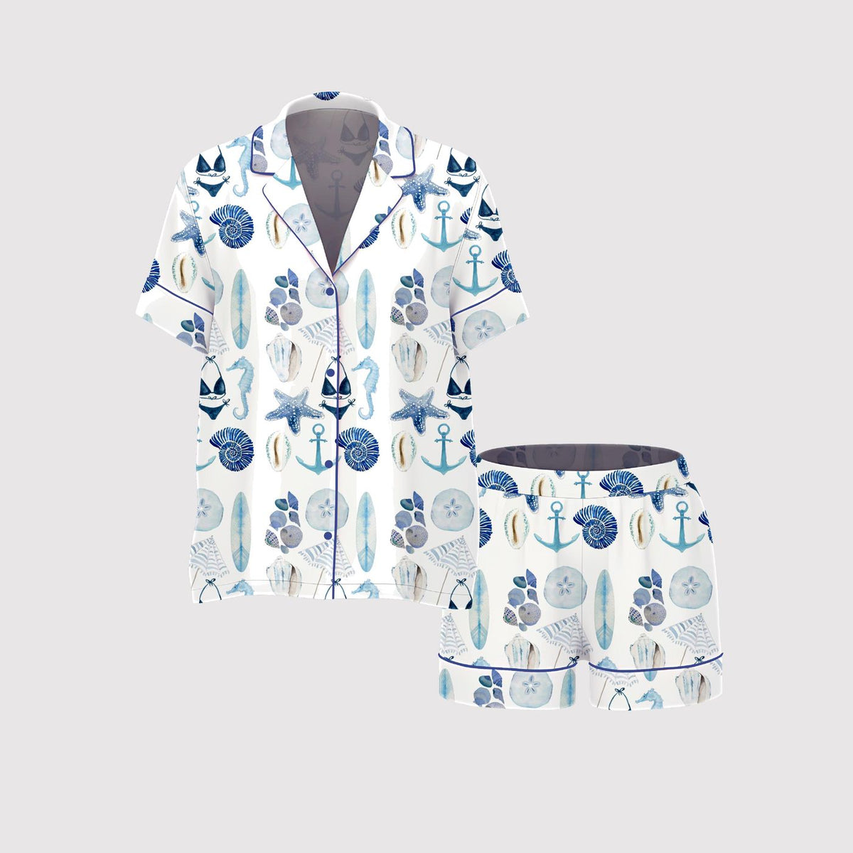 Women s Nautical Print Pajama Set - Beach Theme Sleepwear & Loungewear - Perfect Gift For Her
