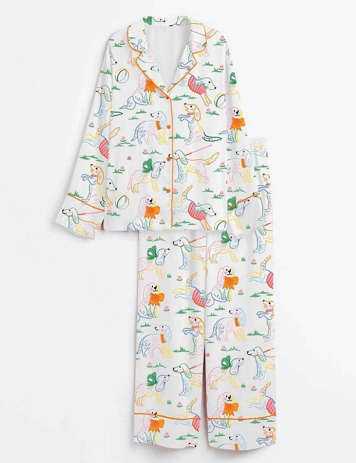 Pastel Puppy Print Dog Pajama Set Women Summer Sleepwear PJ