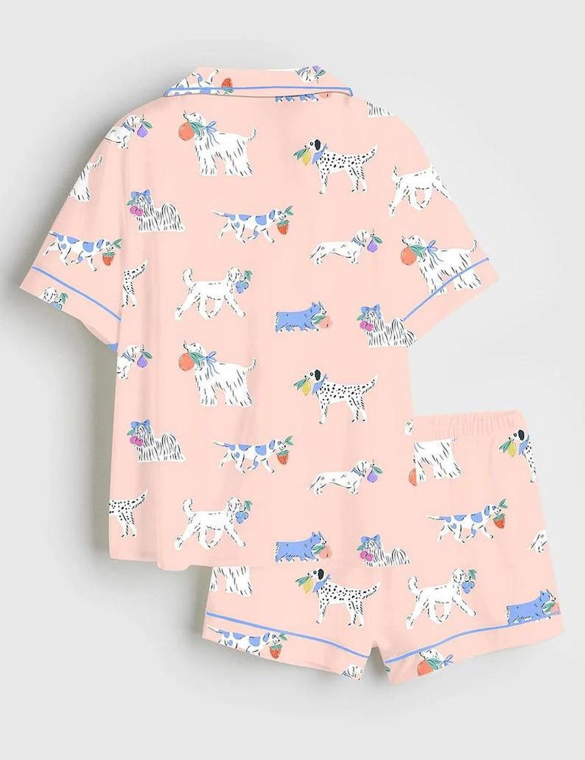 Peach Puppy Print Pajama Set Women Imitation Silk Pet Lover Sleepwear