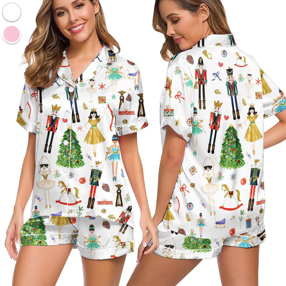 Nutcracker Print Women s Satin Christmas Pajama Set - Cozy Winter Loungewear