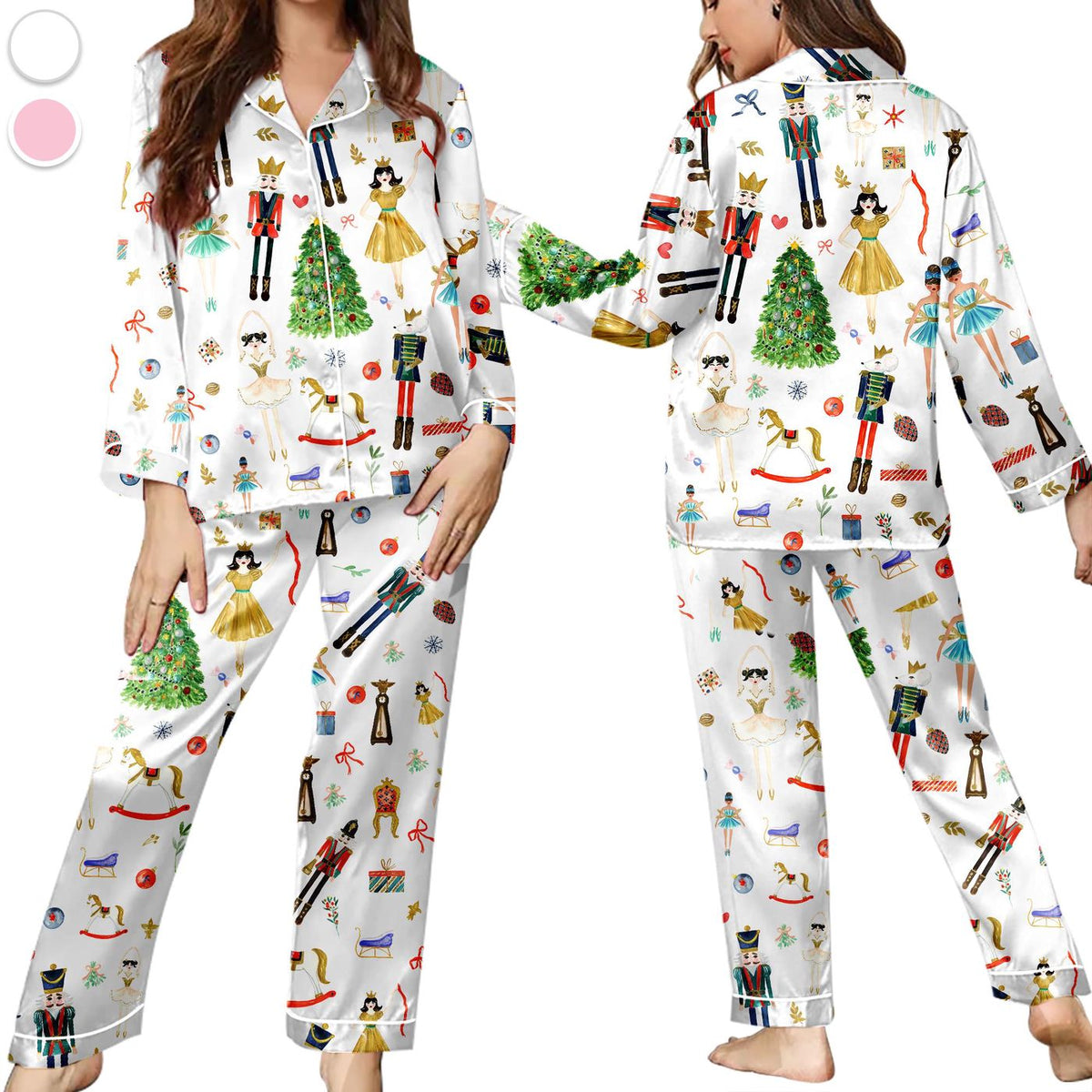 Nutcracker Print Women s Satin Christmas Pajama Set - Cozy Winter Loungewear