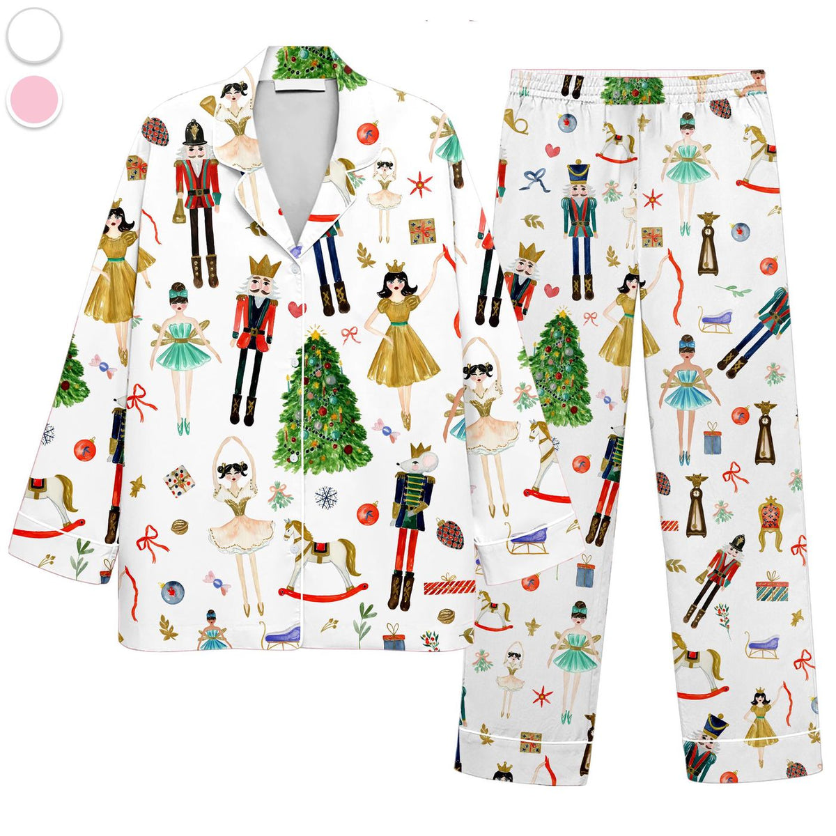 Nutcracker Print Women s Satin Christmas Pajama Set - Cozy Winter Loungewear