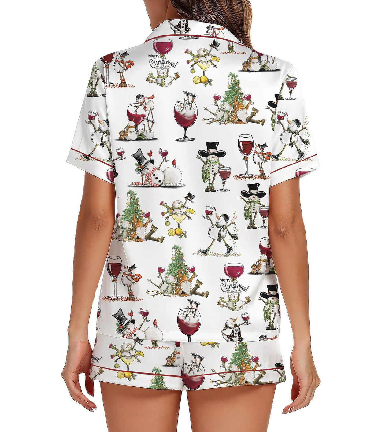 Snowman Wine Satin Sleepwear Christmas Pajama Set Women s