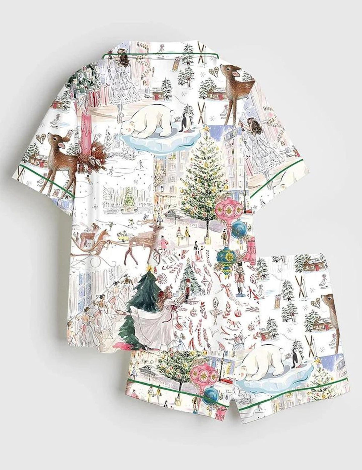 Christmas Winter Wonderland Satin Pajama Set Women Holiday Loungewear