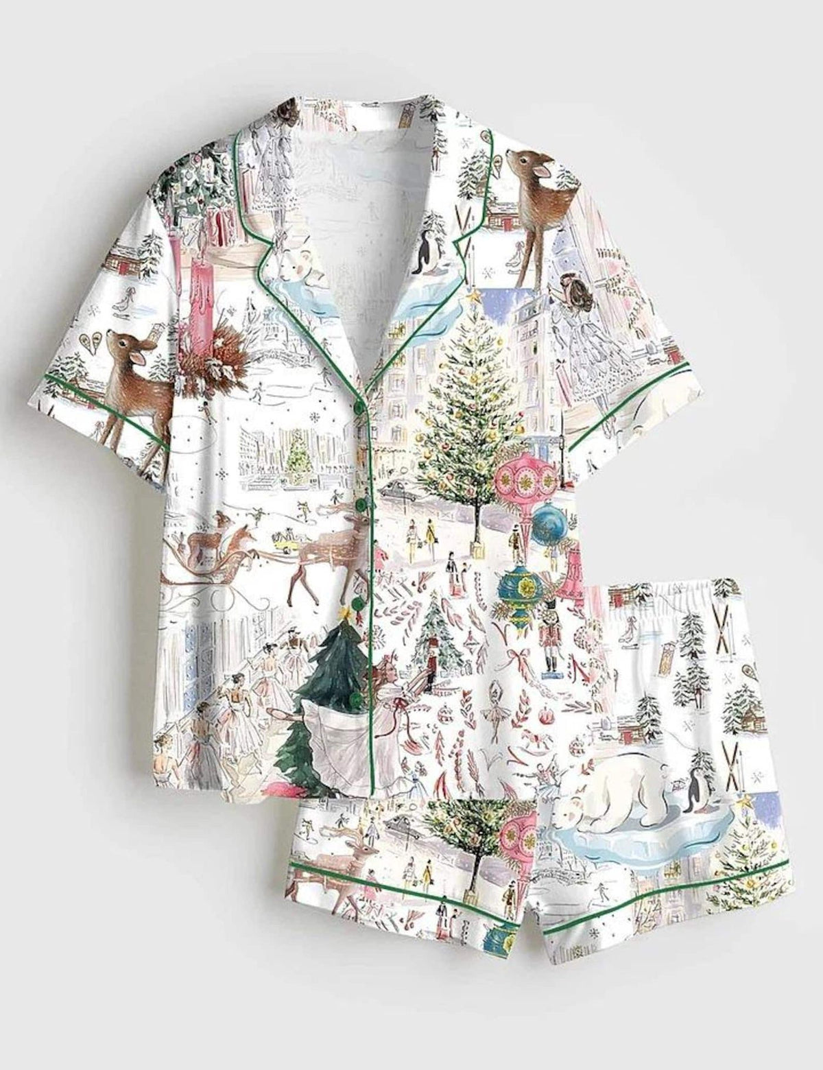 Christmas Winter Wonderland Satin Pajama Set Women Holiday Loungewear