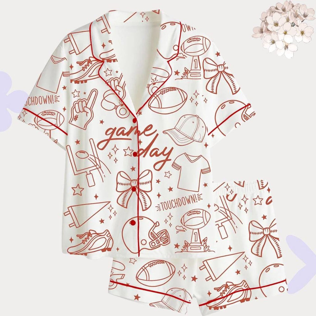 Women s Football Pajama Set – Game Day Sports Print Sleepwear for Stylish Fans