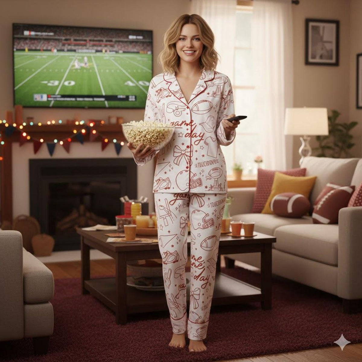 Women s Football Pajama Set – Game Day Sports Print Sleepwear for Stylish Fans