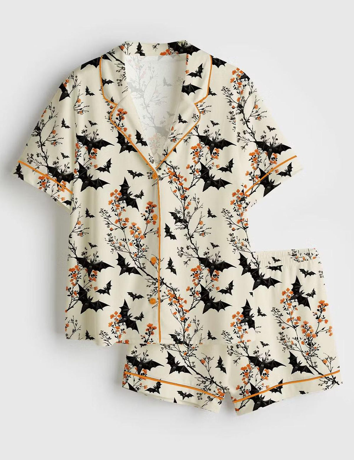 Spooky Womens Halloween Bat Satin Pajama Set - Cute Vampire Sleepwear & Gothic Loungewear