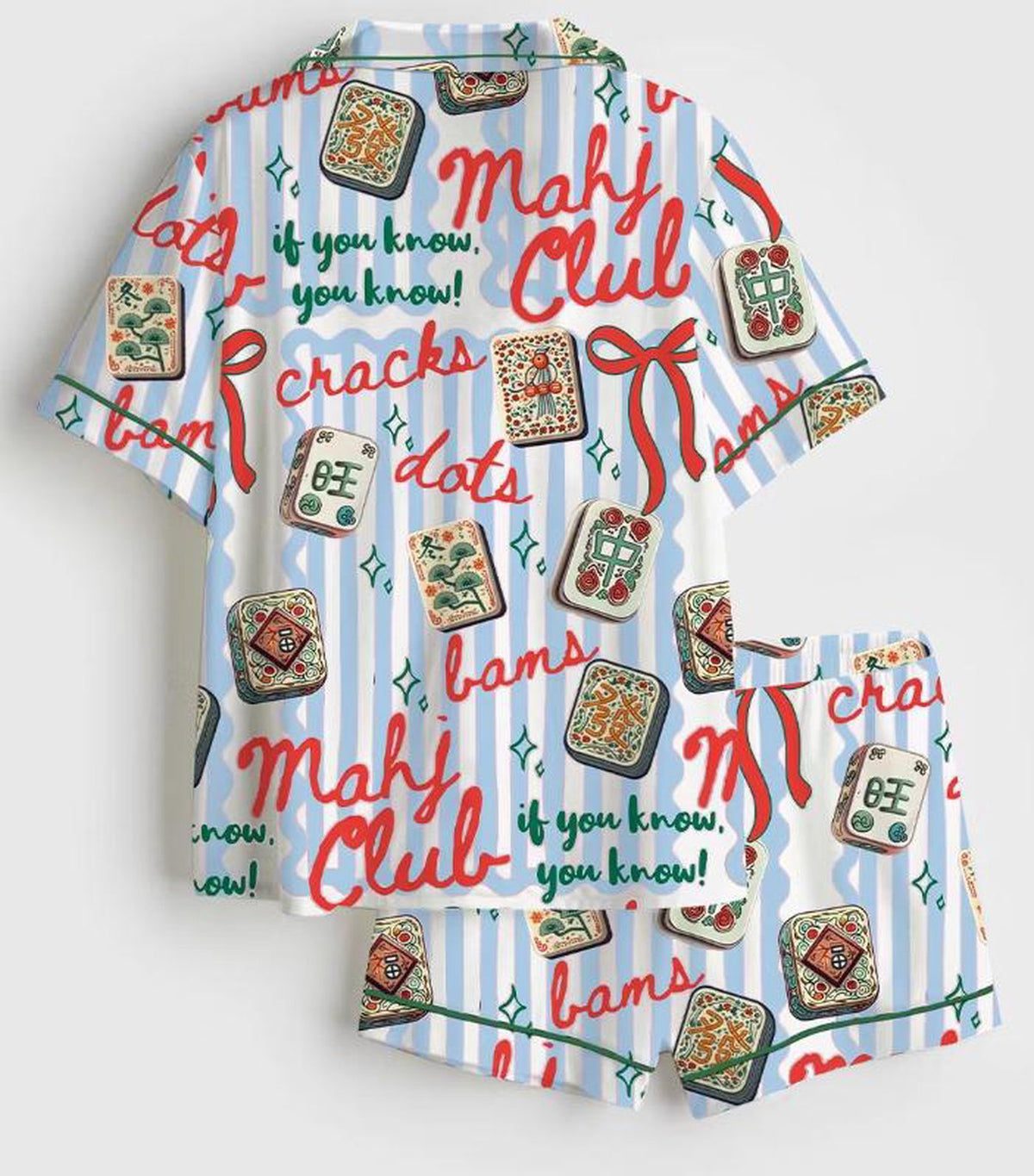 Women s Mahjong Satin Pajama Set Cracks Dots Bams Tile Print Sleepwear Mahjong Lover Gift