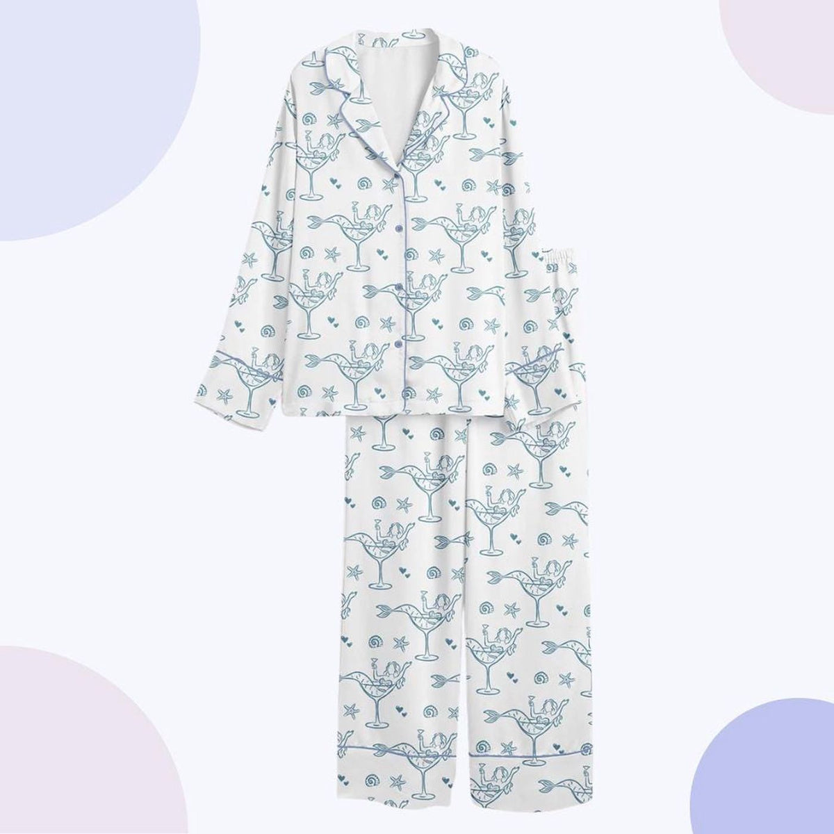 Coastal Mermaid Pajamas for Women - Cocktail Print Sleepwear Set