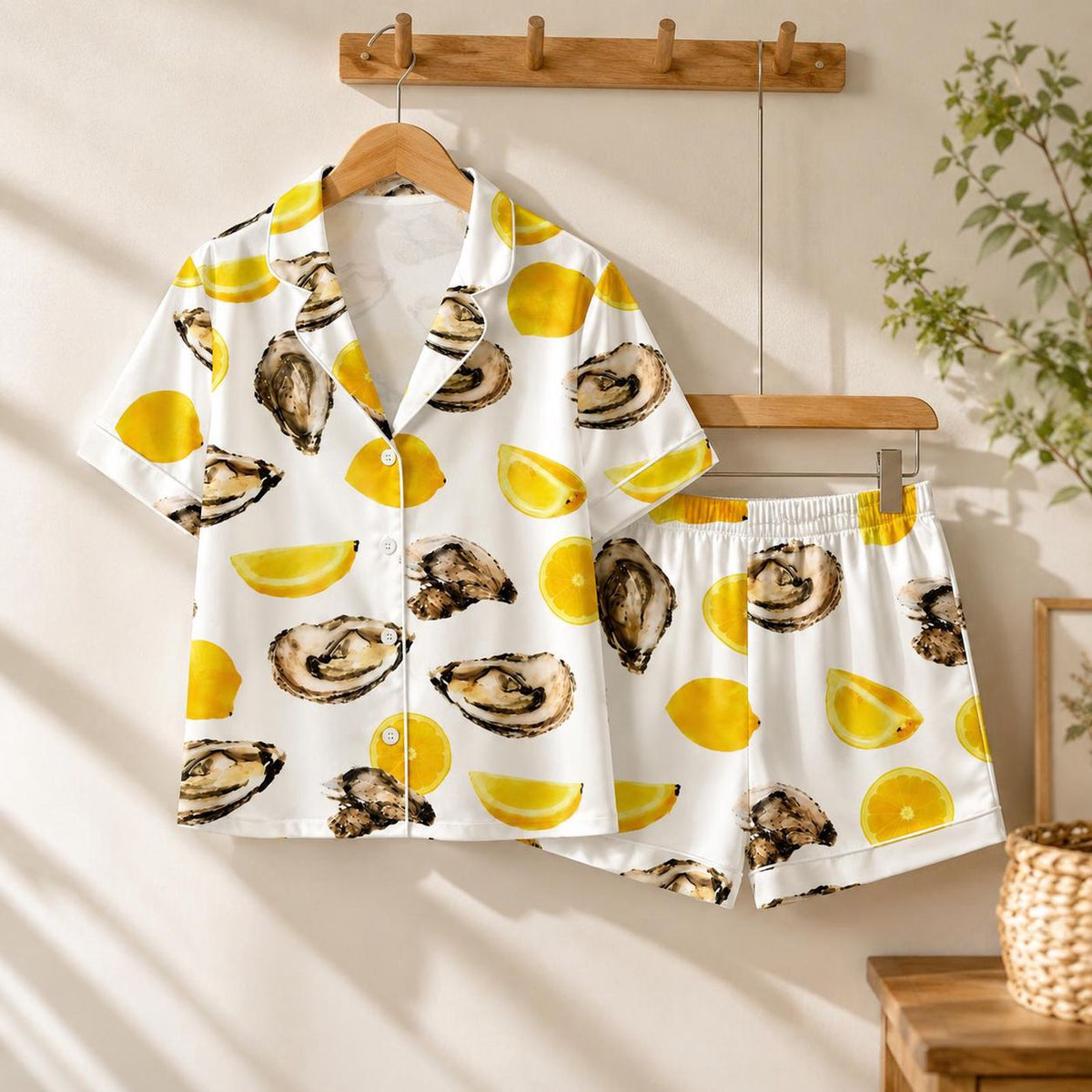 Coastal Seafood Citrus Women s Satin Pajama Set - Preppy Beach Lounge Sleepwear