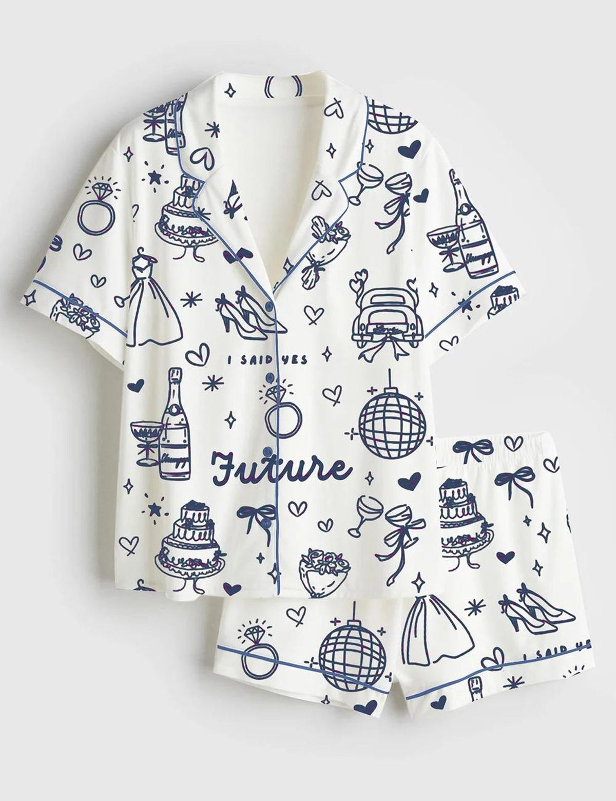 Future Wife Bridal Shower PJs Satin Set Women Engagement Wedding Honeymoon