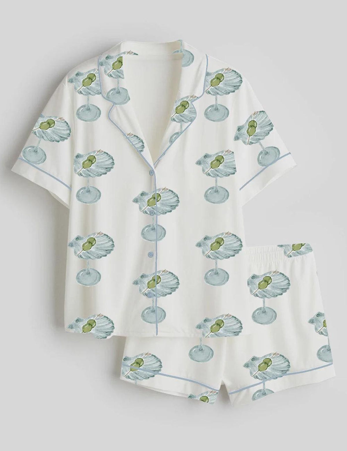 Women s Seashell Martini Satin Pajama Set: Luxury Cocktail Print Sleepwear