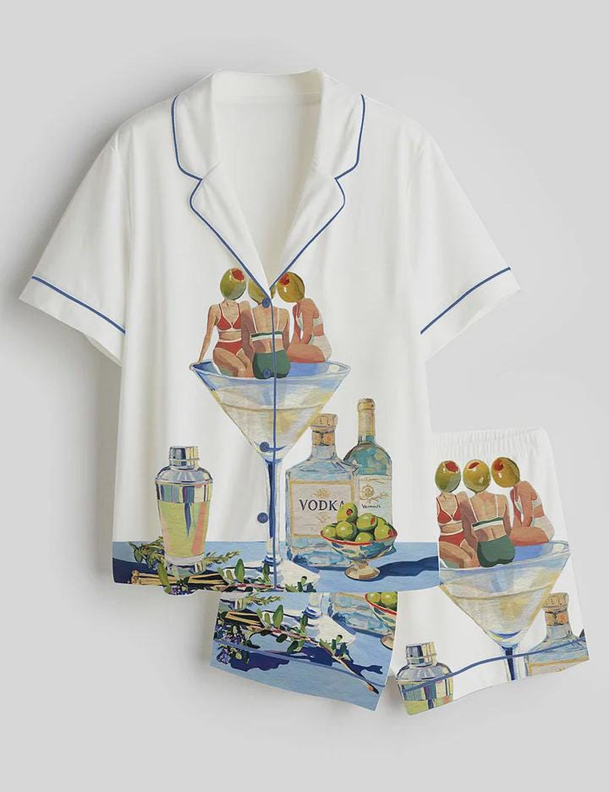 Vintage Dirty Martini Satin Pajama Set for Women - Retro Cocktail Print Sleepwear