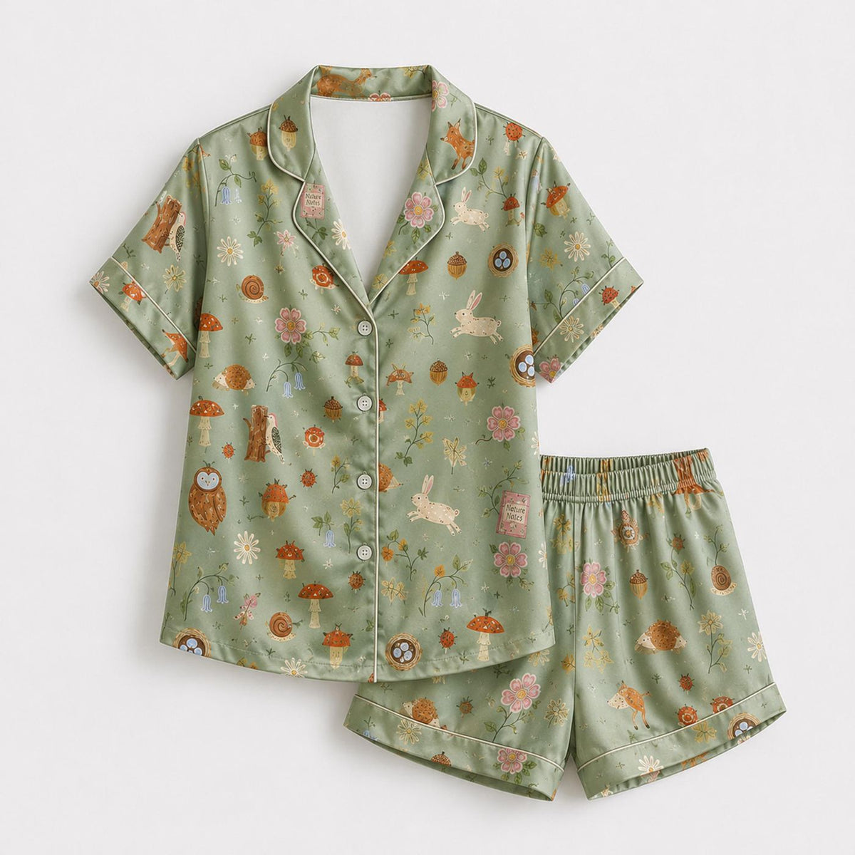 Woodland Forest Animal Pajama Set: Top Bottom Matching Loungewear Collection
