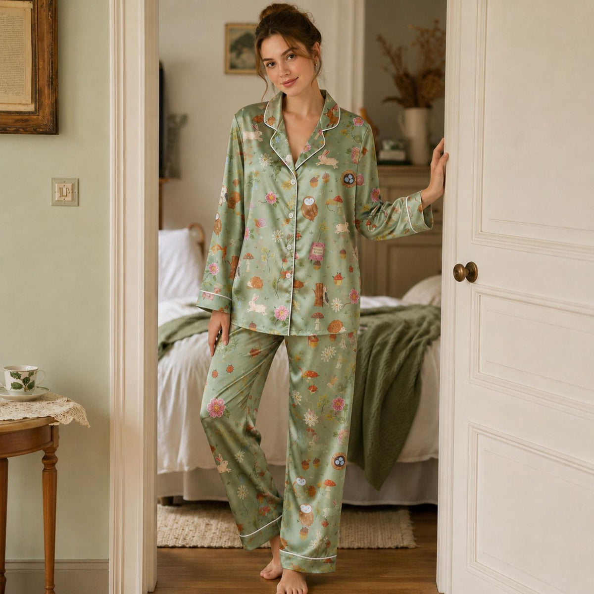 Woodland Forest Animal Pajama Set: Top Bottom Matching Loungewear Collection