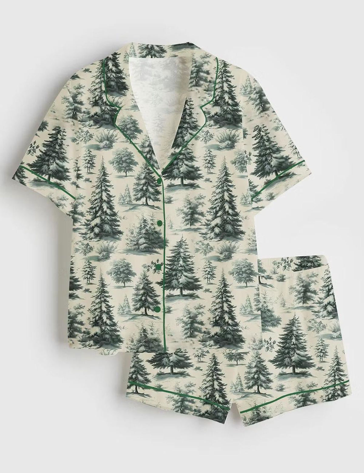 Woodland Toile Christmas Satin Pajamas - Festive Holiday Sleepwear for Cozy Xmas Loungewear