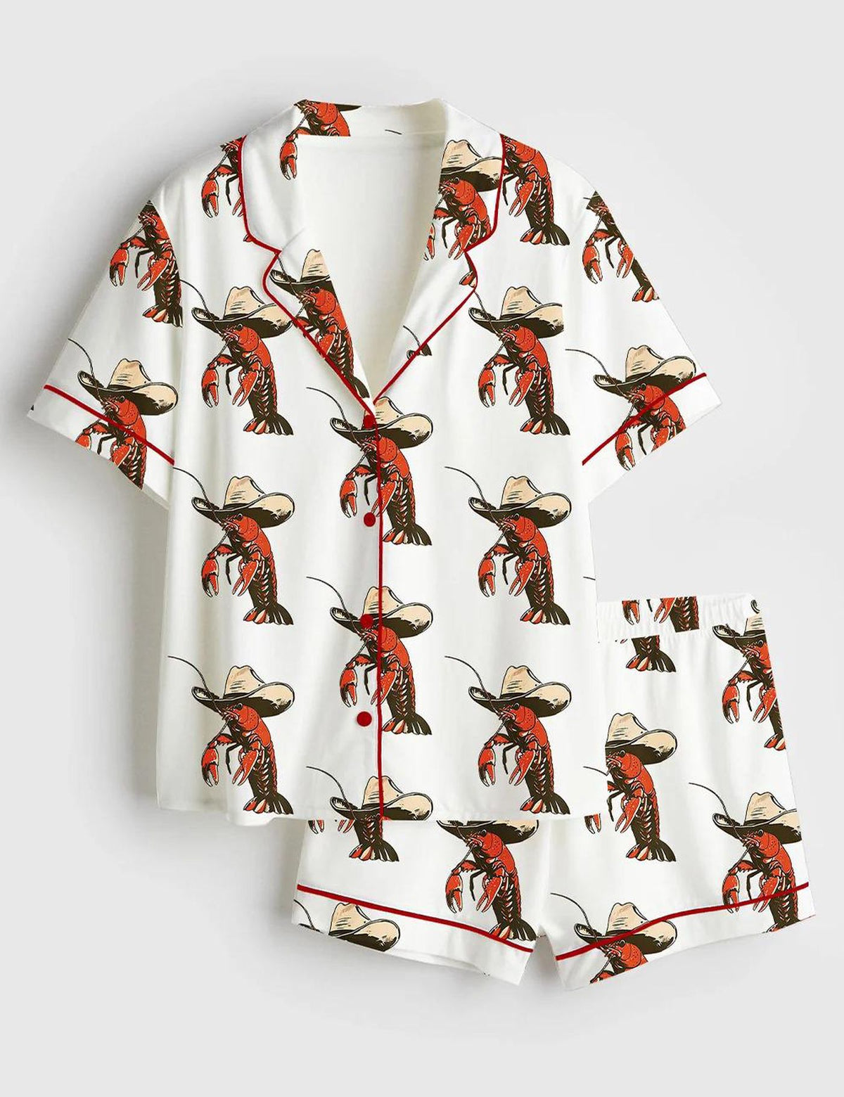 Yee Claw Crawfish Cowboy Satin Pajama Set: Funny Western Print Short Sleeve PJs for Southern Rodeo Sleepwear!