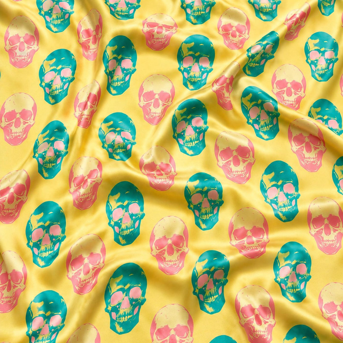 Yellow Pop Art Skull Satin Pajamas - Colorful Retro Punk Sleepwear Pjs