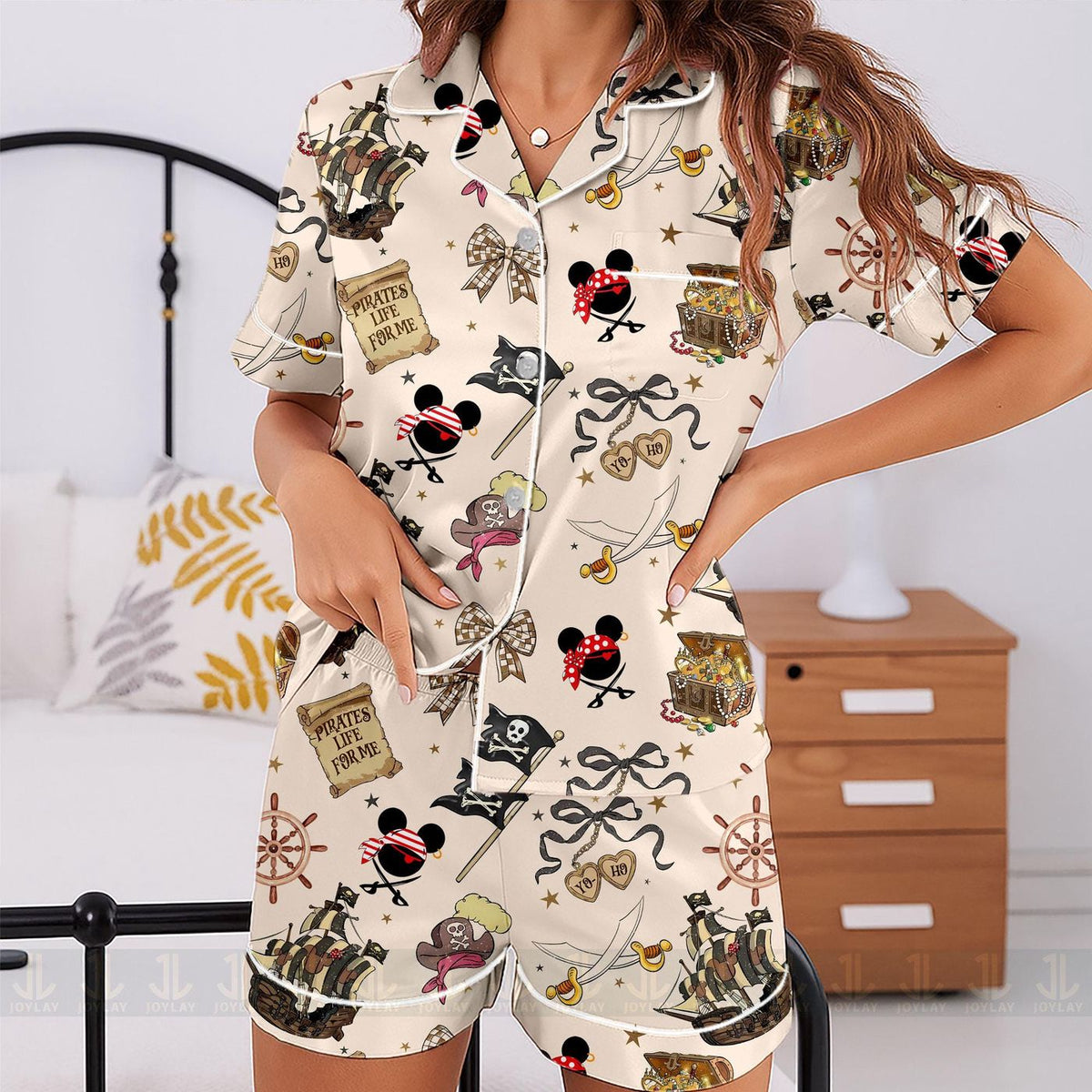 Pirate s Life Unisex Satin Pajamas Pirate Cruise Trip Long Sleeve Short