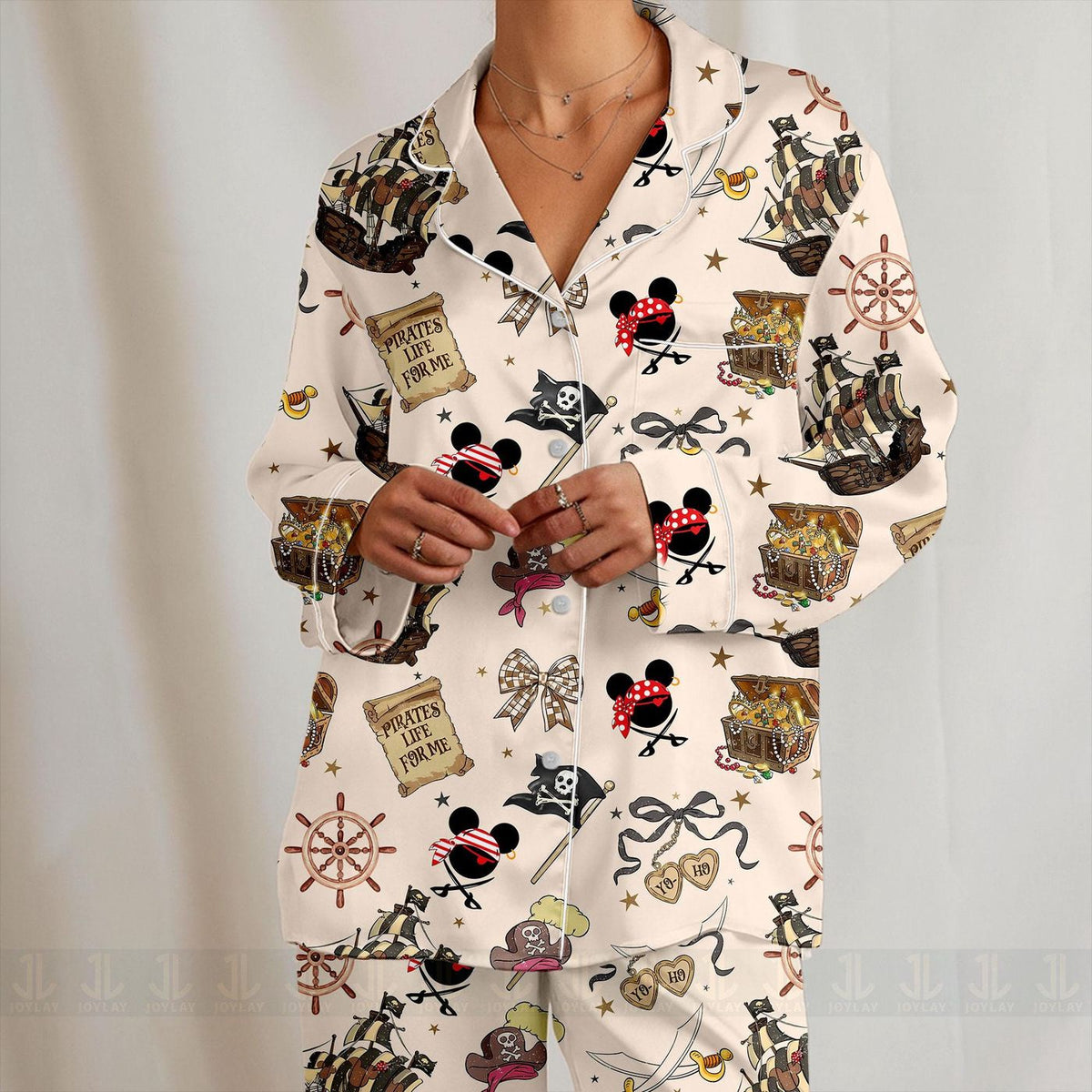 Pirate s Life Unisex Satin Pajamas Pirate Cruise Trip Long Sleeve Short