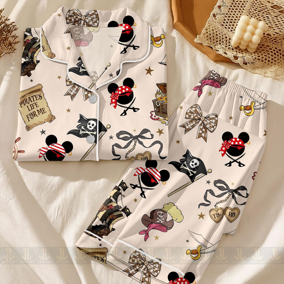 Pirate s Life Unisex Satin Pajamas Pirate Cruise Trip Long Sleeve Short
